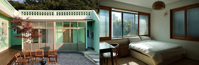 빈집을 리모델링한 경남 남해군 상주면 공유주택 ‘유휴 하우스’ 2호점(왼쪽 사진)과 제주 함덕해수욕장에 있는 3호점 침실. 블랭크 제공