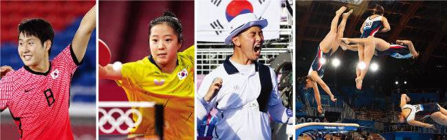 축구 이강인, 탁구 신유빈, 양궁 김제덕, 체조 여서정(왼쪽부터) 선수도 ‘갓기’라는 찬사를 받았다. [뉴시스]