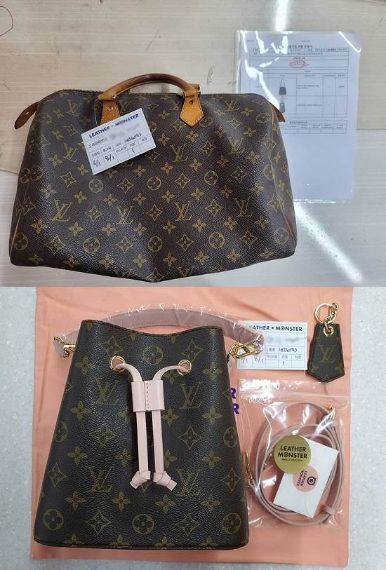 루이비통 스피디35 리폼 전(위)과 후(아래). 가방을 리폼하고 남은 가죽으로 키링을 제공한다. [사진= 독자 제공]