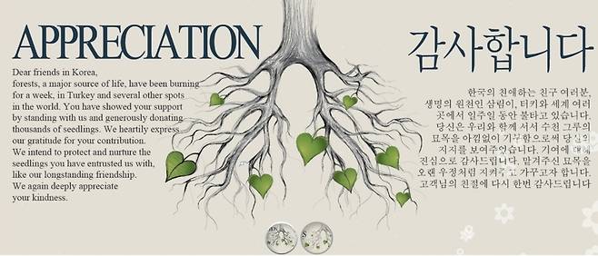 터키 환경단체연대협회의 한글 감사 인사(CEKUD캡처)© 뉴스1
