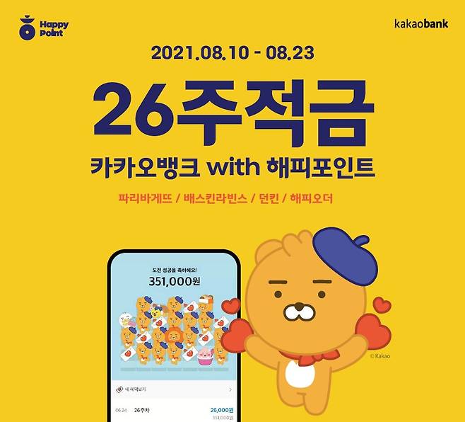 SPC 계열 포인트 제도인 해피포인트와 카카오뱅크가 협업해 쿠폰을 제공하는 26주 적금 상품을 개발했다. /섹타나인 제공