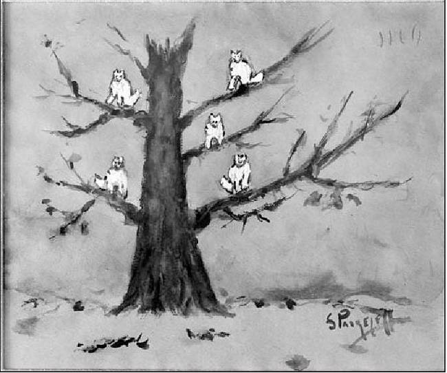 강박증과 늑대 공포증으로 지크문트 프로이트에게 정신 치료를 받은 러시아의 귀족 세르게이 판케예프가 그린 그림. 창밖의 호두나무에 하얀 늑대들이 앉아 있는 모습의 꿈을 그린 것인데, 이는 그의 공포를 반영한다.  프로이트뮤지엄 소장