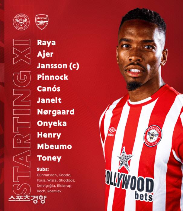 브렌트포드 라인업. ‘브렌트포드’ 공식 SNS 캡처