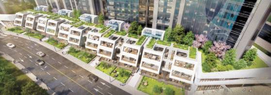 한 세대가 3개 층으로 구성되는 트리플 테라스하우스 이미지.