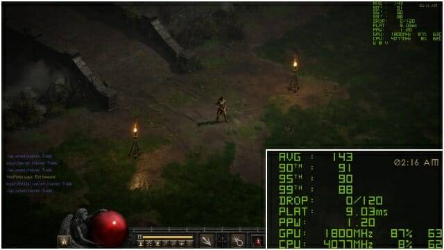 풀HD 환경에서는 초당 평균 150프레임 전후를 기록했다. (그림=지디넷코리아)