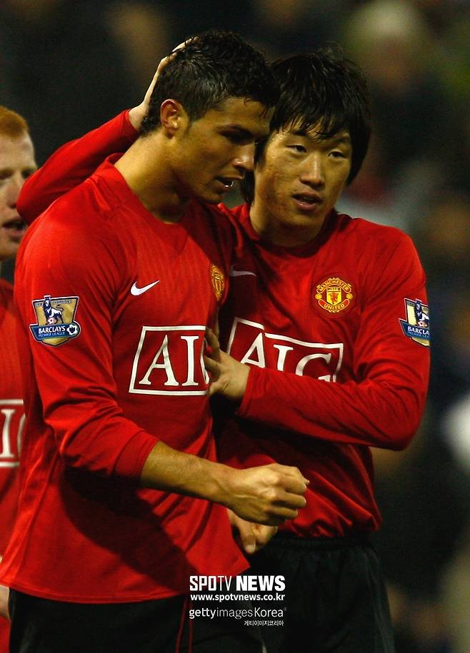 ▲ 맨체스터 유나이티드에서 같이 뛴 크리스티아누 호날두와 박지성(왼쪽부터).