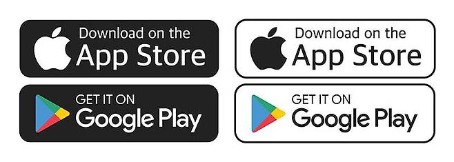 애플 앱스토어 및 구글 플레이 스토어의 다운로드 로고. 출처=셔터스톡