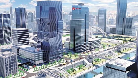 직방의 메타버스 플랫폼 메타폴리스에 구현한 롯데건설 건물. [롯데건설]