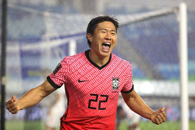 7일 오후 수원월드컵경기장에서 열린 2022 카타르 월드컵 축구 아시아 최종예선 대한민국과 레바논의 경기. 권창훈이 골을 넣고 환호하고 있다. 사진=연합뉴스