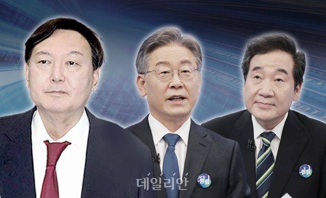 대선주자인 윤석열 전 검찰총장과 이재명 경기지사, 이낙연 전 더불어민주당 대표(왼쪽부터) ⓒ데일리안 박진희 그래픽디자이너