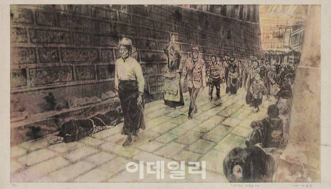 배남경 ‘기도하는 사람들’(2020), 목판화(한지에 한국화 물감·먹), 70×121㎝(사진=금산갤러리)