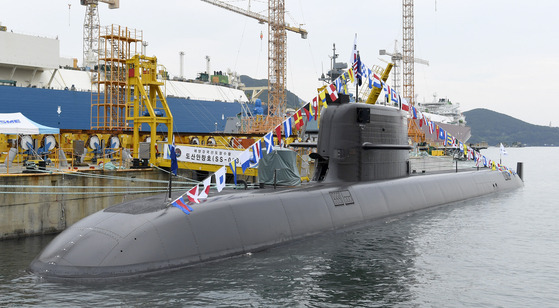 A Daewoo Shipbuilding & Marine Engineering submarine at the company's Okpo Shipyard in Geoje, South Gyeongsang, in August. [DSME]