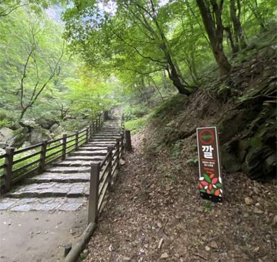 구곡폭포의 `깔` 구간. 여기서부터 마의 117계단을 오르면 마침내 구곡폭포를 만난다. [신익수 기자]