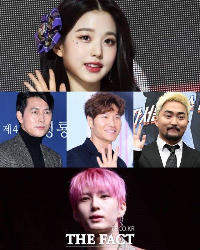 가수 장원영(위)이 코로나19 완치 판정을 받았다. 레오(아래)는 대체 복무를 마치고 전역했다. 정우성 김종국 유병재(중간 왼쪽부터 차례대로)는 기부 소식으로 훈훈함을 안겼다.