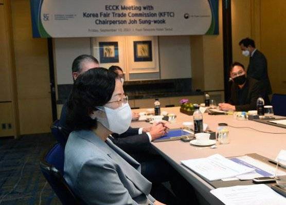 조성욱 공정거래위원회 위원장이 10일 서울 중구 포시즌스호텔에서 주한유럽상공회의소(ECCK) 주최로 열린 초청 간담회에 참석해 있다. 연합뉴스