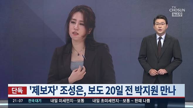 ▲지난 10일자 TV조선 뉴스9 보도화면 갈무리.
