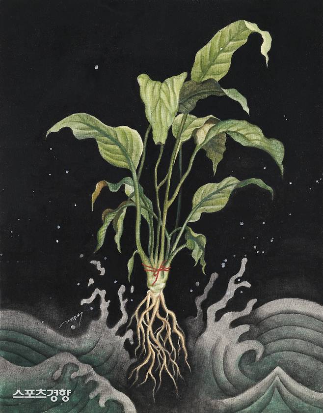 한혜수 ‘단단한 개인’ 40.9×31.8cm,린넨에 석채,2020