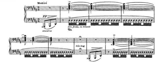똑같은 음을 두드리며 시작하는 ‘스카르보’의 악보 일부.