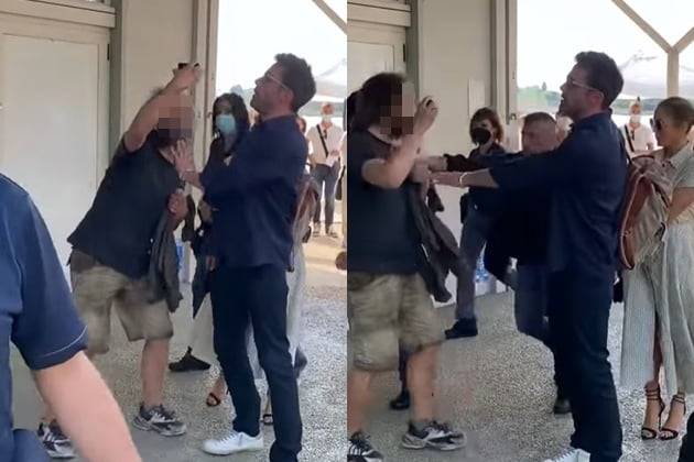 제니퍼 로페즈를 보호하기 위해 팬을 밀어내고 있는 벤 애플렉 /사진=유튜브