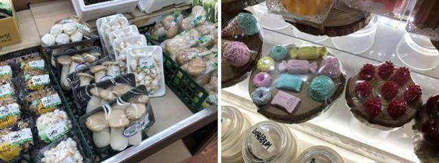 지난 9일 방문한 서울 성동구의 한 마트에 농산물이 PVC랩으로 포장돼 있다(왼쪽 사진). 같은 날 서울 중구 방산시장에 과자모양의 석고방향제(오른쪽)들도 PVC로 포장돼있다. 법규상 PVC랩은 축·수산물 등 한정된 상품의 포장에만 이용하도록 돼있지만, 실제로는 품목 구분 없이 쓰인다. 이현지 인턴기자