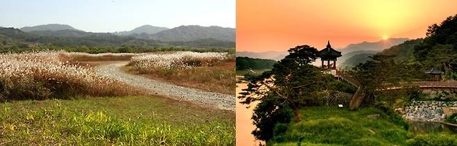 [청주=뉴시스] 사진 왼쪽부터 충주 비내길과 비내섬(왼쪽), 영동 양산팔경 금강둘레길. (사진=충북도 제공) photo@newsis.com *재판매 및 DB 금지