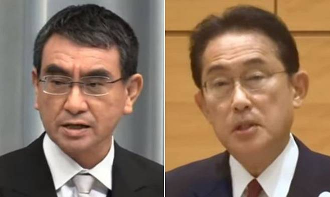 고노 다로 일본 행정개혁담당상(왼쪽), 기시다 후미오 전 외무상