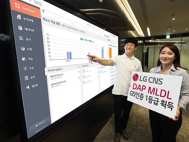 LG CNS 관계자가 GS인증 1등급을 획득한 ‘DAP MLDL’을 소개하고 있다. [LG CNS 제공]