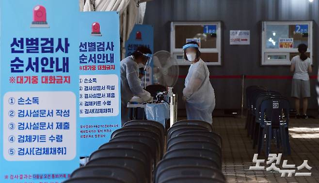 코로나19 선별진료소에서 의료진이 시민들을 안내하고 있다. 황진환 기자