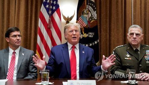 왼쪽부터 에스퍼, 트럼프, 밀리 [로이터=연합뉴스]