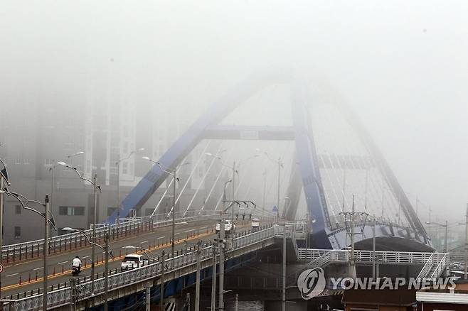 안개에 묻힌 교량 [연합뉴스 자료사진]