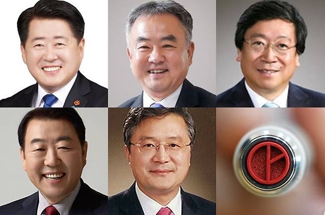 [제주=뉴시스] 왼쪽부터 국회 오영훈·송재호 의원, 고경실 전 제주시장, 김방훈 전 제주도정무부지사, 장성철 전 국민의힘 제주도당위원장 모습. (뉴시스DB) photo@newsis.com