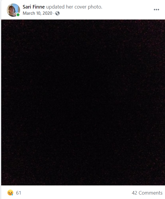둘째 아이가 죽은 후, 검게 변해버린 그의 SNS포스팅. ⓒ 사리 핀네(Sari Finne)씨 페이스북 캡쳐
