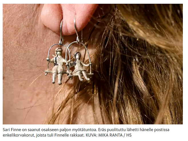 잘 알지 못하던 한 지인이 그녀에게 선물해준 천사로 변한 아이들 모습이 담긴 그가 사랑하는 귀걸이. ⓒ헬싱긴사노맛지 캡쳐
