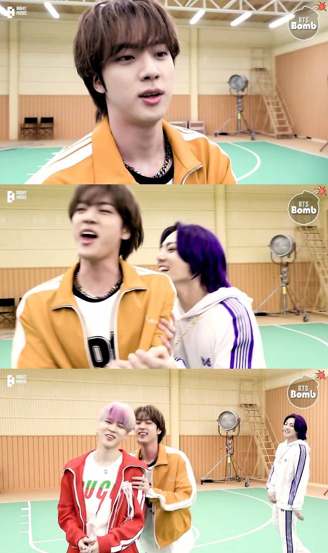 이크~에크~ 방탄소년단 진, 지진정 난리통에도 빛나는 귀여움.."따스운 석지니♡"