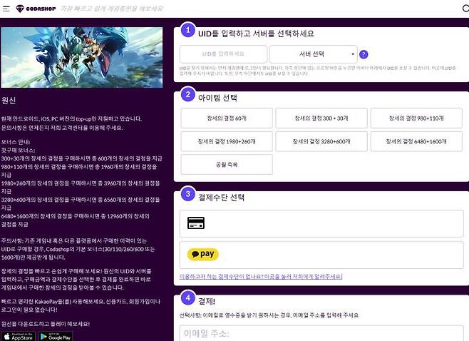 코다샵 결제 화면