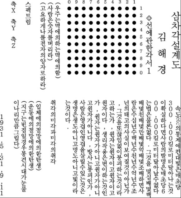 이상(본명 김해경)의 시 '삼차각 설계도_선에 관한 각서I' 의 한국어 번역본. [사진=GIST]