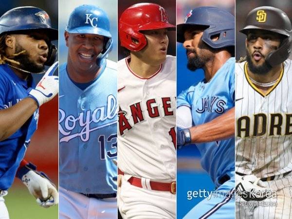 블라디미르 게레로 주니어(토론토), 살바도르 페레즈(캔자스시티), 오타니 쇼헤이(LA 에인절스), 마커스 세미엔(토론토), 페르난도 타티스 주니어(샌디에이고·왼쪽부터). 사진=게티이미지코리아