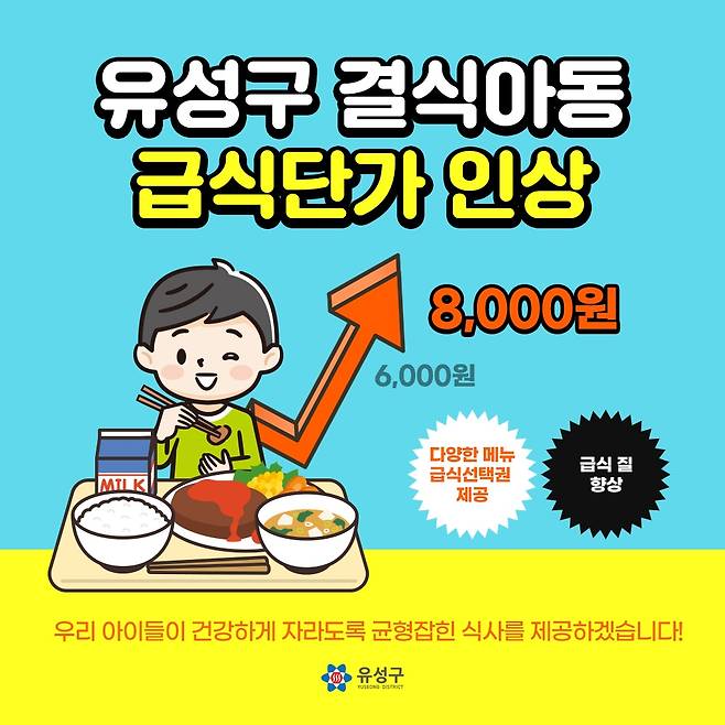 대전 유성구, 결식아동 급식 단가 8천원으로 인상 [대전 유성구 제공. 재판매 및 DB 금지]