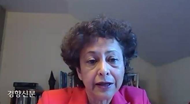 아이린 칸 유엔 의사·표현의 자유 특별보고관. 화상 캡쳐.