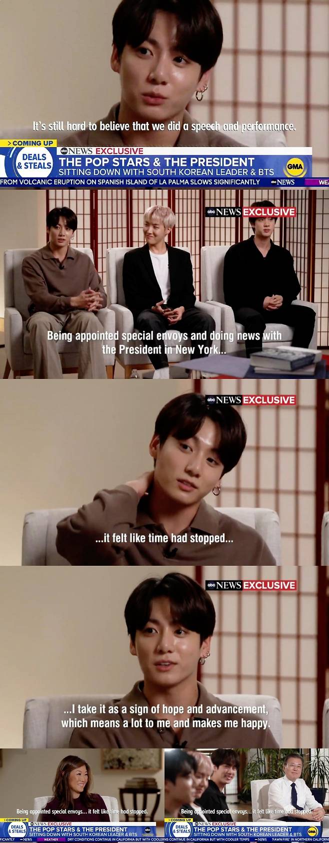 "희망과 진전, 너무나 행복한 시간" 방탄소년단 정국, 최연소 UN 특사 연설 소감..美ABC뉴스 인터뷰