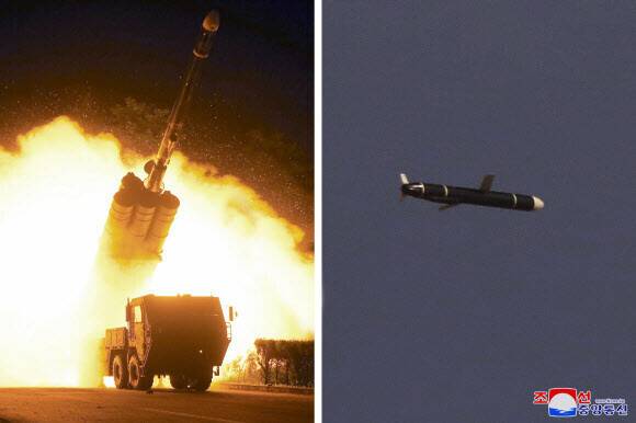 Rodong Sinmun reported on Monday that North Korea’s Academy of National Defense Science had successfully conducted a test of newly developed long-range cruise missiles on Saturday and Sunday. (KCNA/Yonhap News)