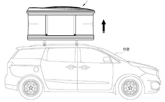 자동차 지붕에 텐트를 설치하는 루프탑 텐트 방식의 디자인 출원. [사진 특허청]