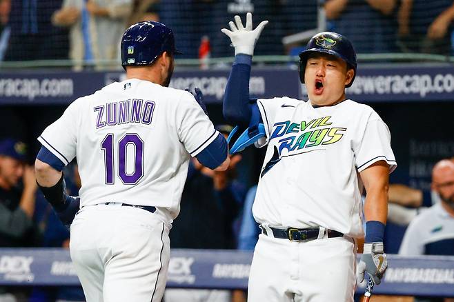 최지만이 무안타로 침묵했지만 소속팀 템파베이는 2년 연속 지구 우승을 확정 지었다. /사진=로이터