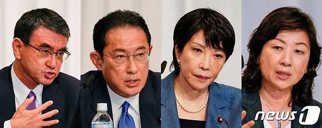 고노 다로 일본 행정개혁 담당상, 기시다 후미오 자민당 전 정무조사회장, 다카이치 사나에 전 총무상, 노다 세이코 자민당 간사장 대행 © AFP=뉴스1
