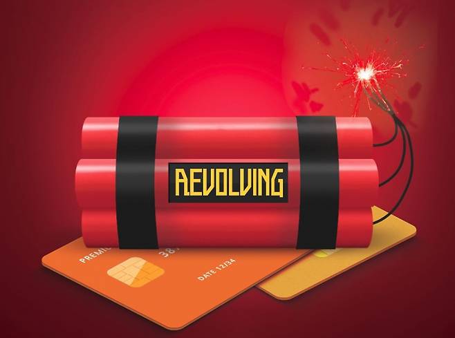 신용카드 일부결제금액이월약정(이하 리볼빙) 이용액이 상반기에만 6조원에 육박한 것으로 나타났다. 리볼빙은 대금의 일부만 먼저 결제하고 나머지는 나중에 갚을 수 있어 당장의 연체 부담은 피할 수 있지만, 평균 17%가 넘는 고금리 상품인 만큼 이용 시 주의가 필요하다는 지적이 나온다./그래픽=김영찬 기자