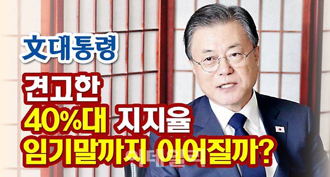 文대통령 견고한 40%대 지지율 임기말까지 이어질까 [그래픽=이데일리 김일환 기자]