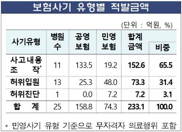 보험사기 유형별 금액 표. [사진=금융감독원]