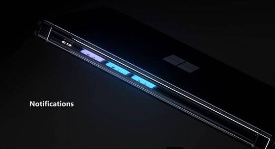 마이크로소프트가 지난 22일 화면이 두 개인 스마트폰 서피스듀오2를 공개했다. 경첩 부분에 좁고 긴 화면이 있어 시간 등을 볼 수 있다. [사진 마이크로소프트 홈페이지]