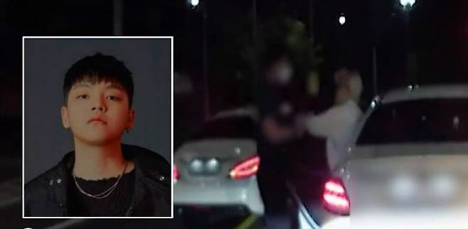 9월 18일 오후 서울 서초구 반포동에서 장제원 국민의힘 의원의 아들인 래퍼 장용준씨가 경찰관을 밀치고 있다. (사진=SBS ‘나이트라인’ 방송 화면 캡처)