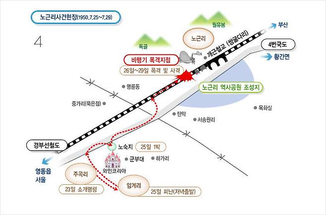 노근리 사건 발생도. 노근리 평화공원 제공